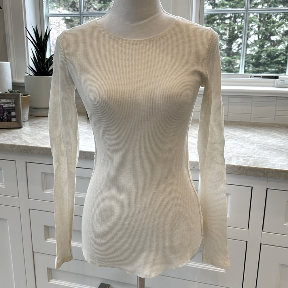 Vince ivory thermal /waffle weave long sleeve shirt